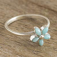 Amazonite cocktail ring, 'Andean Star in Sky' - Andean Silver and Amazonite Flower Ring
