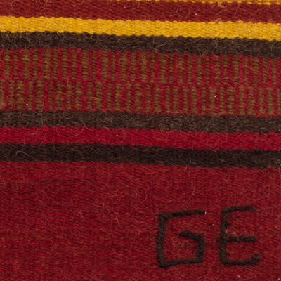 teppich aus 100 % Alpaka (2x5) - Handgewebter (2x5) roter und gelber Alpaka-Wollteppich aus Peru