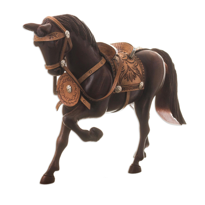 Cedar sculpture, 'Prancing Peruvian Paso Horse' - Artisan Crafted Hand Carved Cedar Wood Paso Horse Sculpture