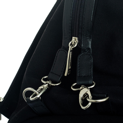 Bolso de hombro de algodón con detalles de cuero - Combinación de bolso de hombro/mochila en negro