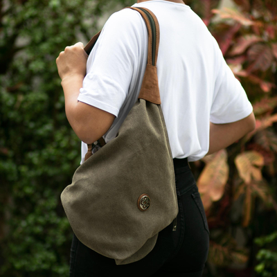 Lot - A mushroom leather dual handle handbag, two shoulder straps
