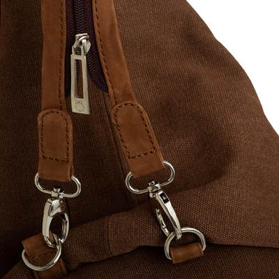 Bolso de hombro de algodón con detalles de cuero - Bolso de hombro convertible en algodón y piel