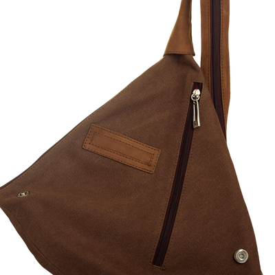 Leather-accented cotton shoulder bag, 'Style on the Go in Brown' - Cotton and Leather Convertible Shoulder Bag