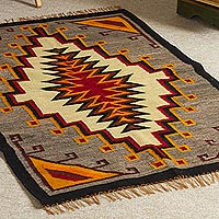 Wool area rug, 'Mystic Geometry' (2.5x4) - Multicolored Wool Area Rug (2.5x4)