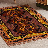 Wool area rug, 'Mystic Inspiration' (2.5x5) - Patterned Wool Area Rug (2.5x4)