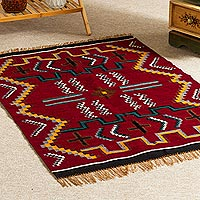 Wool rug, 'Wari Symbols' (2.5x4) - Handwoven Geometric Pre-Inca Motif Wool Rug (2.5 x 4)