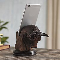 Wooden phone holder, Charging Bull