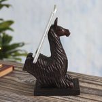 Wood phone stand, 'Prancing Llama' - Hand-carved Llama Wood Phone Holder From Peru