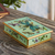 Caja decorativa de vidrio pintado al revés, 'Mint Green Dragonfly Days' - Caja de libélula andina de vidrio pintado al revés en verde menta