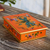 Reverse-painted glass decorative box, 'Tangerine Dragonfly Days' - Andean Reverse-Painted Glass Dragonfly Box in Tangerine thumbail