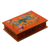 Reverse-painted glass decorative box, 'Tangerine Dragonfly Days' - Andean Reverse-Painted Glass Dragonfly Box in Tangerine