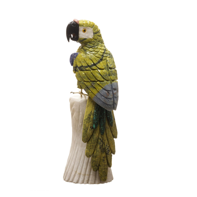 Gemstone sculpture, 'Jungle Queen' - Hand-Carved Gemstone Parrot Sculpture From Peru