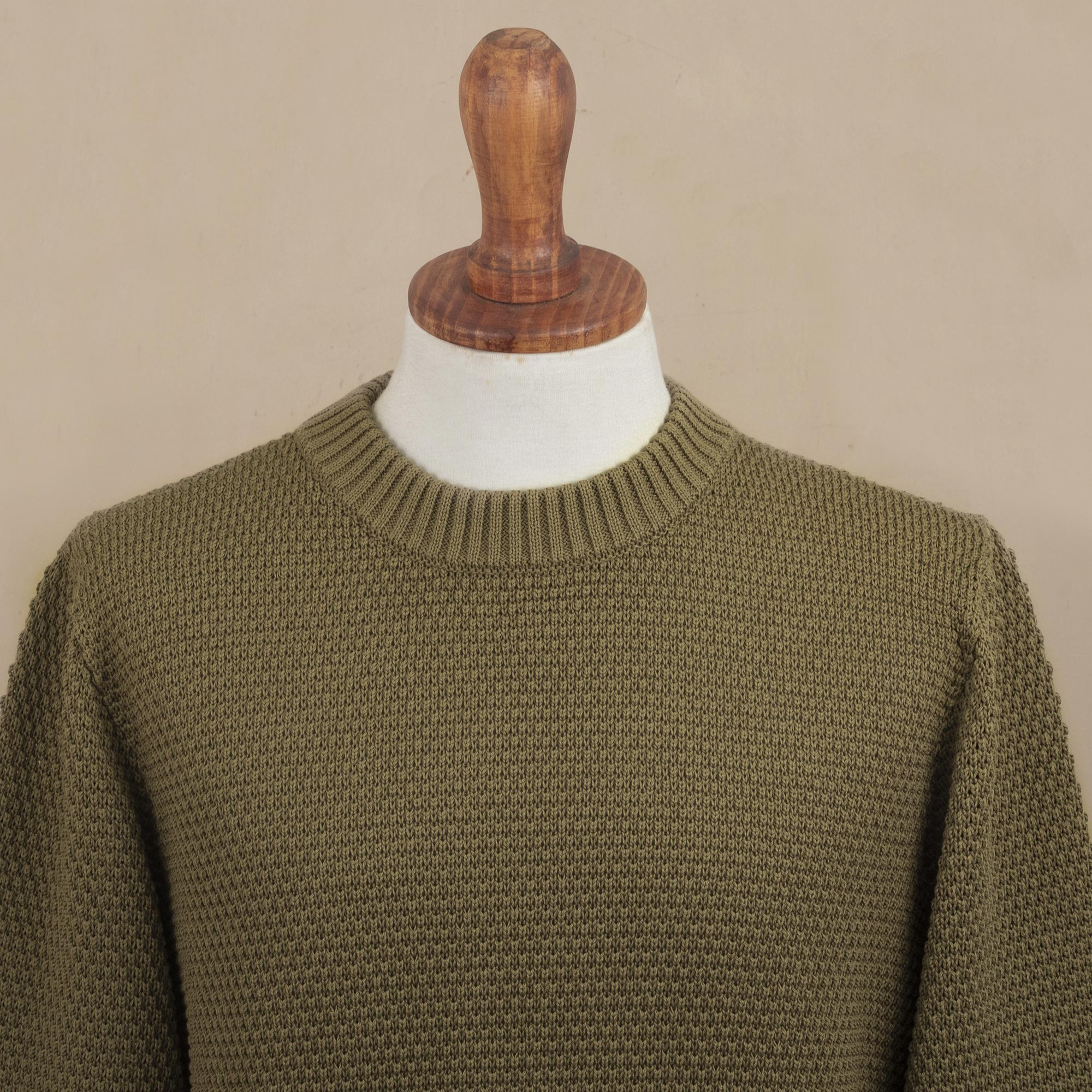 Olive Green Pima Cotton Crew Neck Men's Sweater from Peru - Casual ...