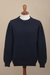 Men's pima cotton sweater, 'Casual Style in Blue' - Solid Blue Pima Cotton Crew Neck Men's Sweater from Peru