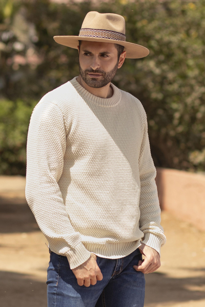 Mens pima cotton sweater, Casual Style in Ivory