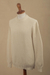 Jersey hombre algodón pima - Suéter de hombre con cuello redondo de algodón Pima color marfil sólido de Perú