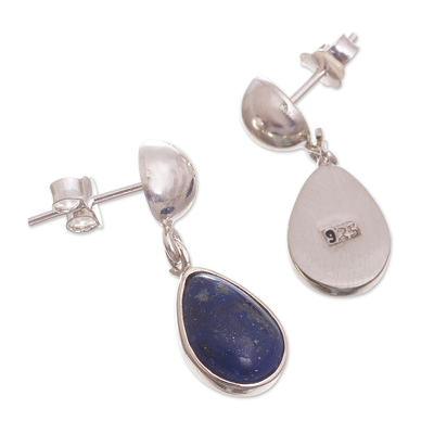 Lapis lazuli dangle earrings, 'Blue Rain' - Handmade Lapis Lazuli Sterling Silver Earrings From Peru
