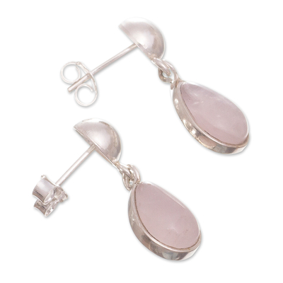 Rose quartz dangle earrings, 'Blooming Love' - Handmade Pink Quartz Sterling Silver Earrings From Peru