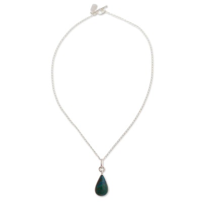 Chrysocolla pendant necklace, 'Forest Poetry' - 925 Sterling Silver Chrysocolla Pendant Necklace From Peru