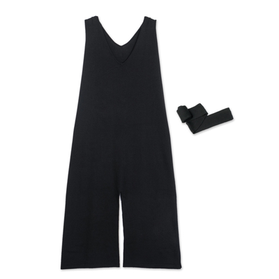 Cotton jumpsuit, 'Wara in Black' - Organic Pima Cotton Jumpsuit in Black from Peru