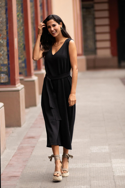 Cotton jumpsuit, 'Wara in Black' - Organic Pima Cotton Jumpsuit in Black from Peru