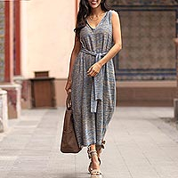 Cotton jumpsuit, 'Wara in Melange' - Organic Blue Heathered Pima Cotton Jumpsuit  from Peru