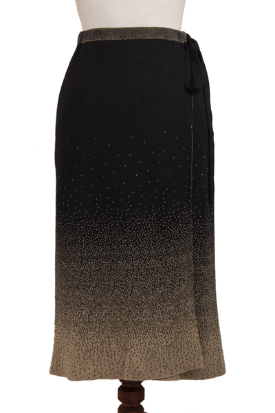 Cotton wrap skirt, 'Thanta Degrade in Black' - Organic Cotton Wrap Degrade Black Wrap Skirt from Peru