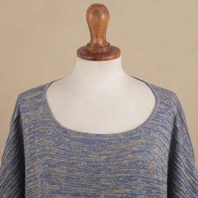 Poncho de algodón - Poncho azul jaspeado texturizado de algodón pima orgánico de Perú