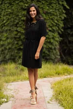Cotton dress, 'Thalu in Black' - Cotton Knitted Belted T-Shirt Dress in Black from Peru