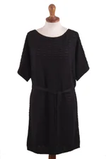 Cotton dress, 'Thalu in Black' - Cotton Knitted Belted T-Shirt Dress in Black from Peru