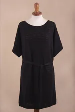 Cotton dress, 'Thalu in Black' - Cotton Knitted Belted T-Shirt Dress in Black from Peru