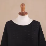 Cotton dress, 'Thalu in Black' - Cotton Knitted Belted T-Shirt Dress in Black from Peru