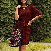 Cotton dress, 'Thalu in Russet Red'