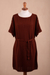 Cotton dress, 'Thalu in Russet Red' - Cotton Knitted Belted T-Shirt Dress in Russet Red from Peru
