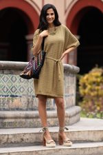 Cotton dress, 'Thalu in Sand' - Organic Pima Cotton Tee Dress in Sand Brown from Peru