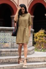 Cotton dress, 'Thalu in Sand' - Organic Pima Cotton Tee Dress in Sand Brown from Peru