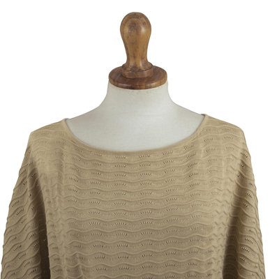 Vestido de algodón - Vestido camiseta de algodón pima orgánico en marrón arena de Perú