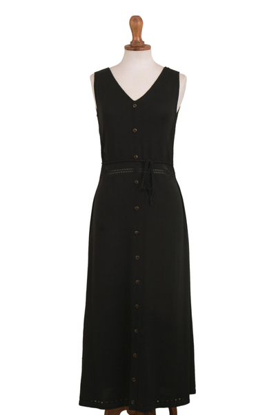Organic Cotton Buttoned Maxi Dress in Black from Peru