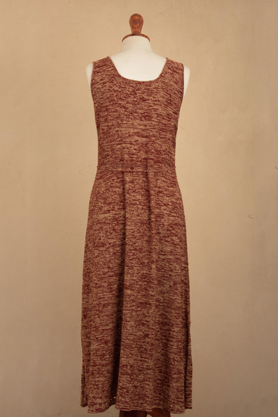 Cotton dress, 'Toqo Melange' - Organic Cotton Buttoned Maxi Dress in Russet Red from Peru