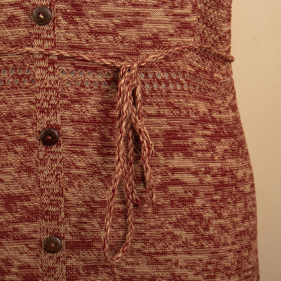 Vestido de algodón - Maxi vestido abotonado de algodón orgánico en rojo rojizo de Perú