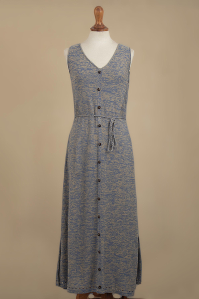 Organic Cotton Buttoned Maxi Dress in Cerulean from Peru - Toqo in ...