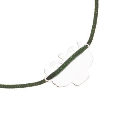 Sterling silver pendant bracelet, 'Diablada in Green' - 925 Sterling Silver Devil Pendant Green Bracelet from Peru