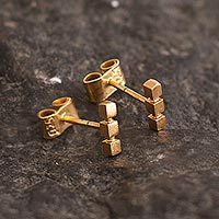 Gold-plated stud earrings, 'Golden Geometry' - Gold-Plated Geo Stud Post Earrings From Peru