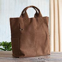 Canvas tote bag, 'Chocolate' - Brown Cotton Canvas Tote Bag From Peru