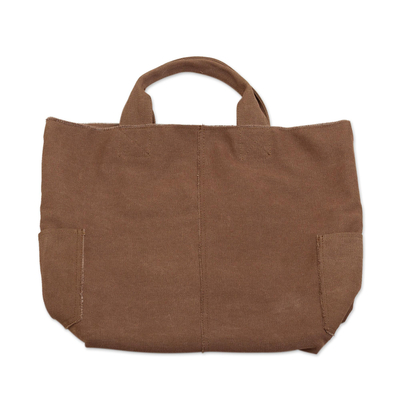 Canvas tote bag, 'Chocolate' - Brown Cotton Canvas Tote Bag From Peru