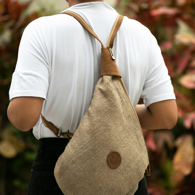 Bolso de hombro de yute con detalles en piel - Bolso Bandolera Artesanal de Yute y Piel