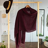100% alpaca shawl, 'Subtle Moment' - Woven Purple and Black Alpaca Shawl