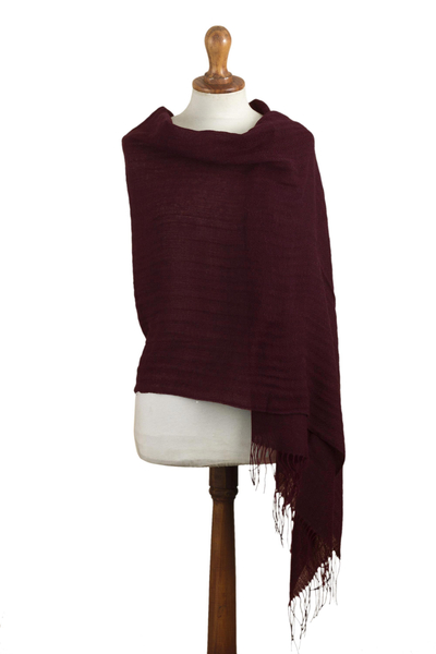 100% alpaca shawl, 'Subtle Moment' - Woven Purple and Black Alpaca Shawl