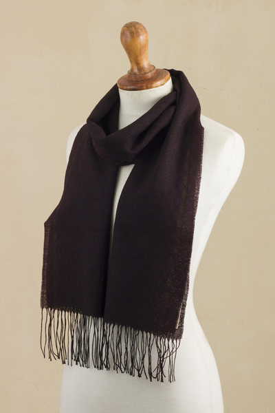 100% alpaca scarf, 'Marsala Wine' - Knitted Raisin Brown Alpaca Scarf from Peru