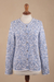 Cotton cardigan, 'Miraflores Blue' - Jacquard Pattern 100% Cotton Cerulean Cardigan from Peru